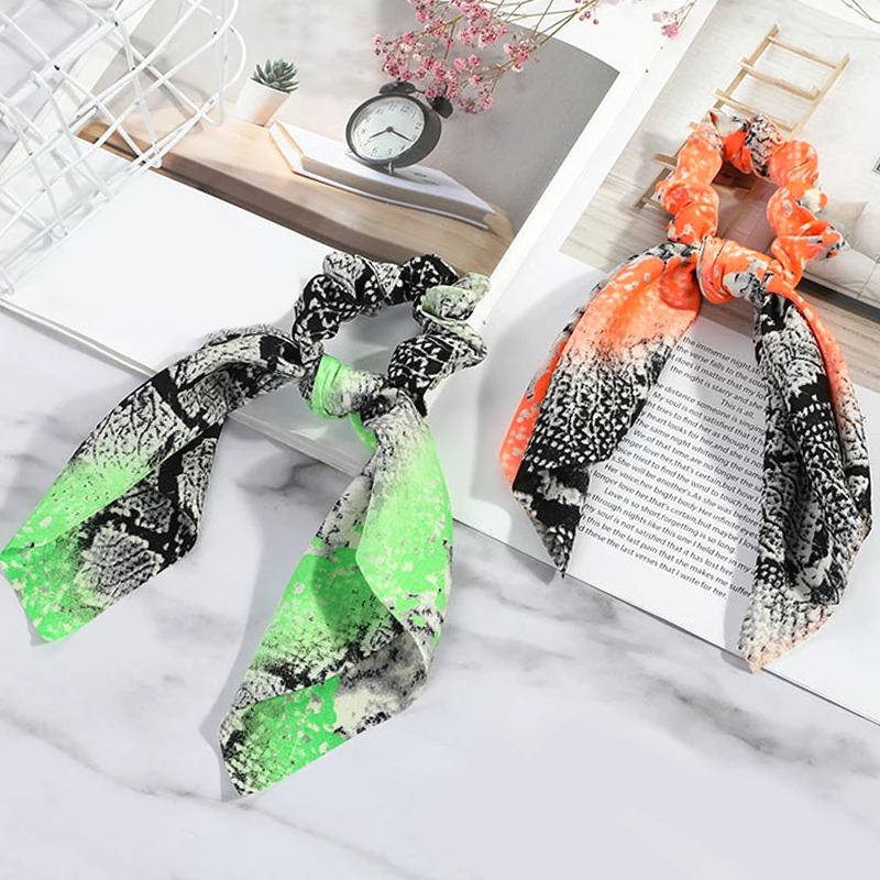 Hair Tie Scrunchie Print Ribbon Women Elastic hair ties Scarf Rope Bow Ties Bandage Female Accessories |