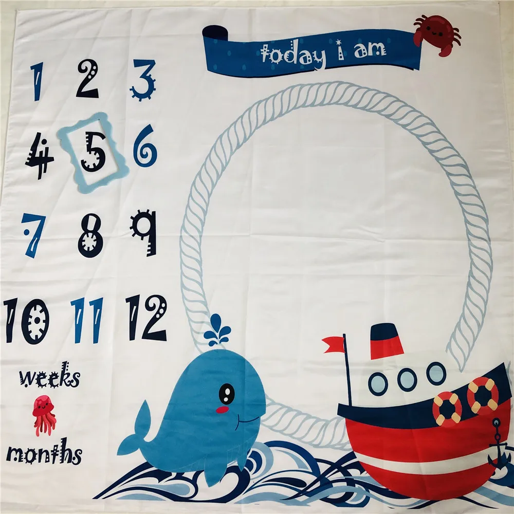 

Baby Milestone Blanket Elephant Background Memory Carpet Boy Girl Photo Cloth Monthly Growth Props Newborn Accessories Balloon