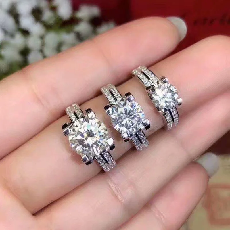Kkmall магазин круглое серебряное кольцо Moissanite 2.00ct D VVS роскошное свадебное кольцо Moissanite для женщин