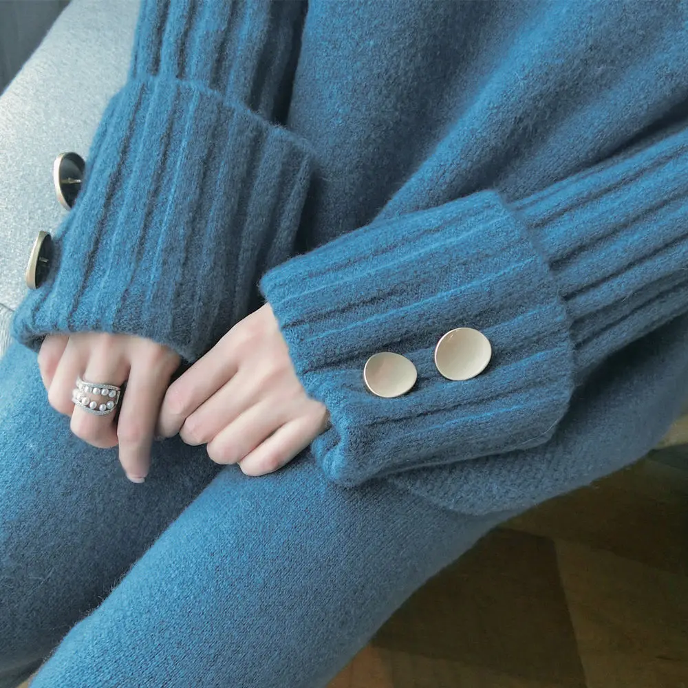 Женский трикотажный комплект из 2 предметов свитер пуловер и брюки с широкими