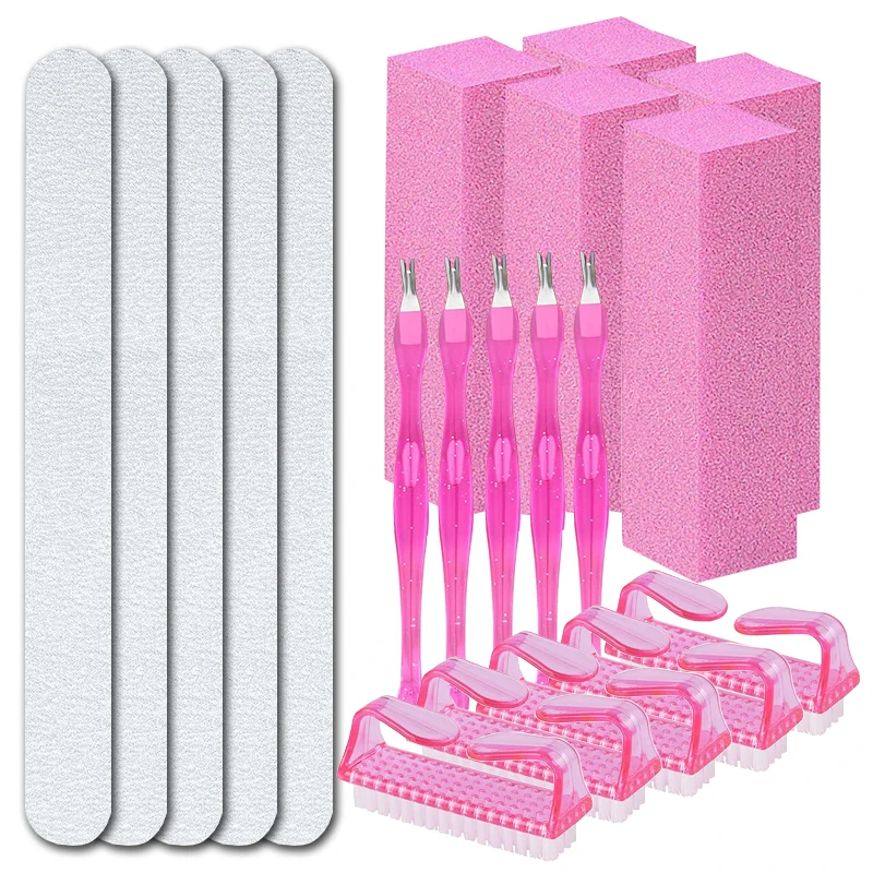 

20Pcs Set Nail Art Files Cleaning Brushes Dust Brush Buffering Block Shinner Cuticle Trimmer Pusher Manicure Tools