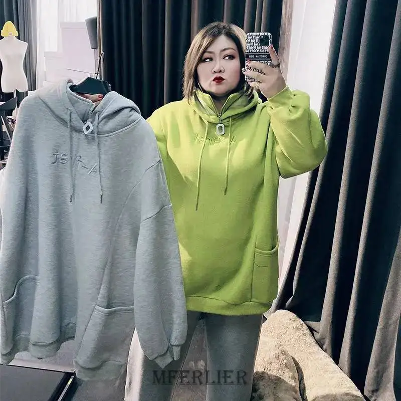 

Size 8XL 150kg Vintage Winter Fleece Sweatshirt For Women Korean Hoodie Long Sleeve Women Casual Large Coats