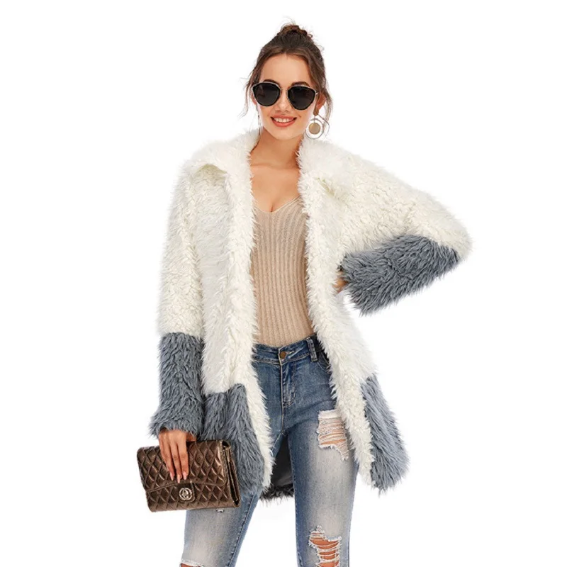 

2020 New Faux Fur Loose Fashion In Europe And The United States Long Wide Cotton Patchwork Coat Women Autumn Winter