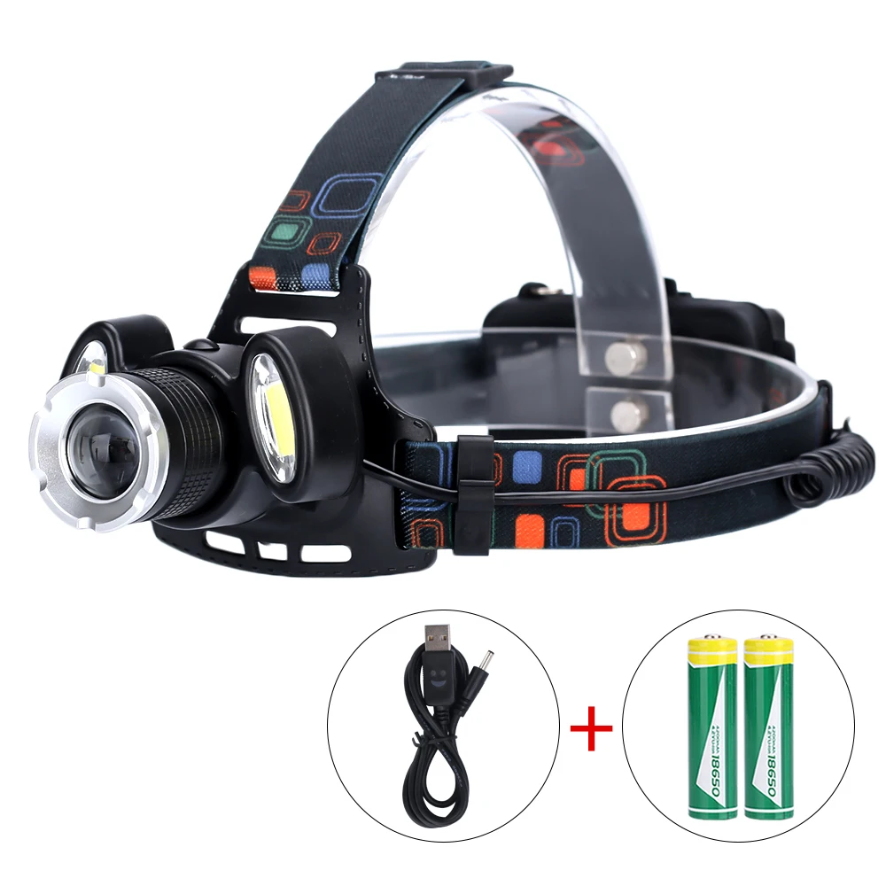 T6 + COB светодиодный налобный фонарь с 4 режимами головная Лампа мощная