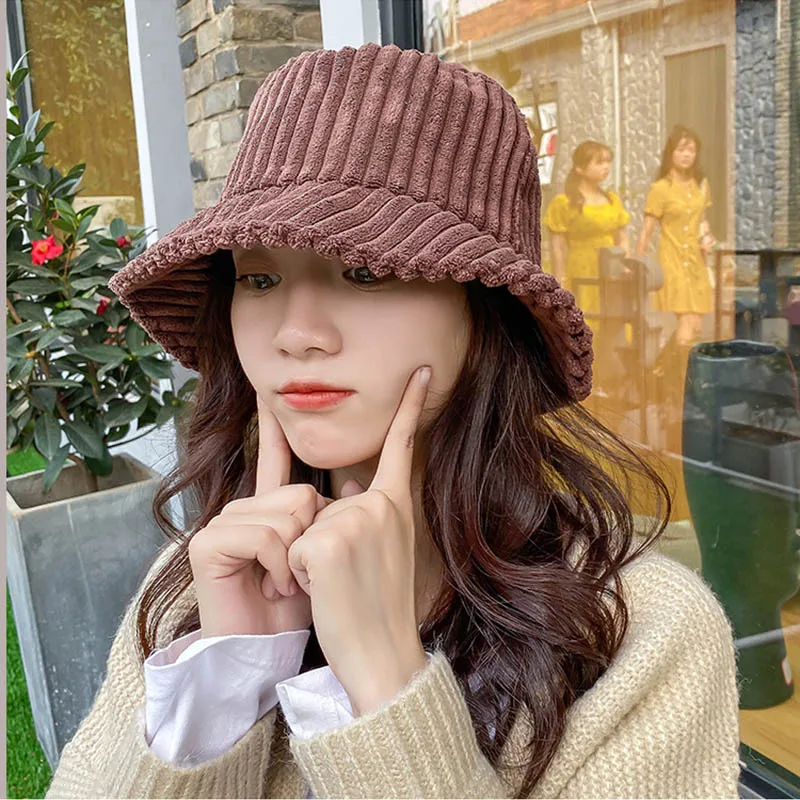 Женская шляпа ведро модная однотонная Вельветовая Панама рыбацкие шапки сезон