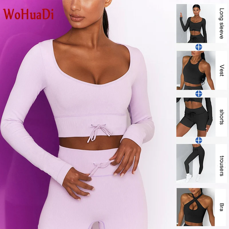 

WOHUADI Seamless Yoga Set Sport Suit Women Gym Clothing Workout Sportswear Yoga Bra High Waist Seamless Leggings Sport Top