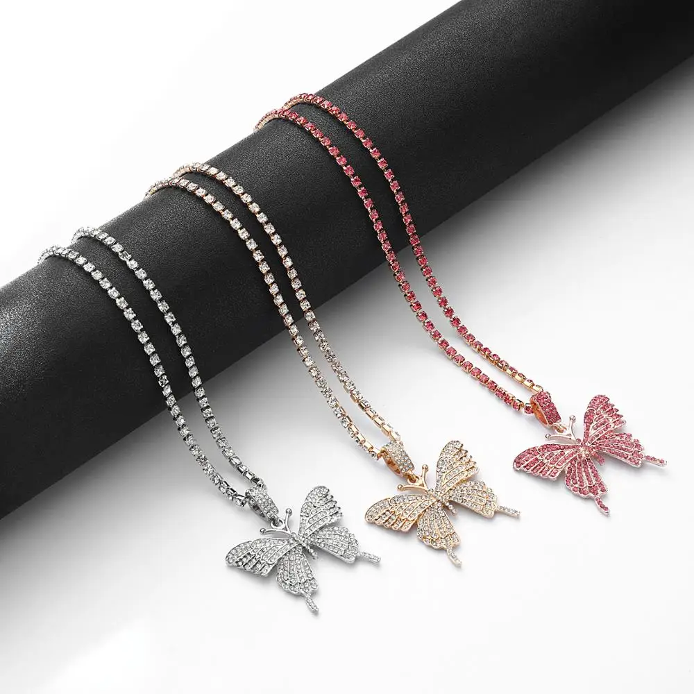 

Crystal Cherry Necklace women rhinestone chain choker Butterfly Pendant Necklaces 2020 Fashion Sweet Fruit jewelry Gift