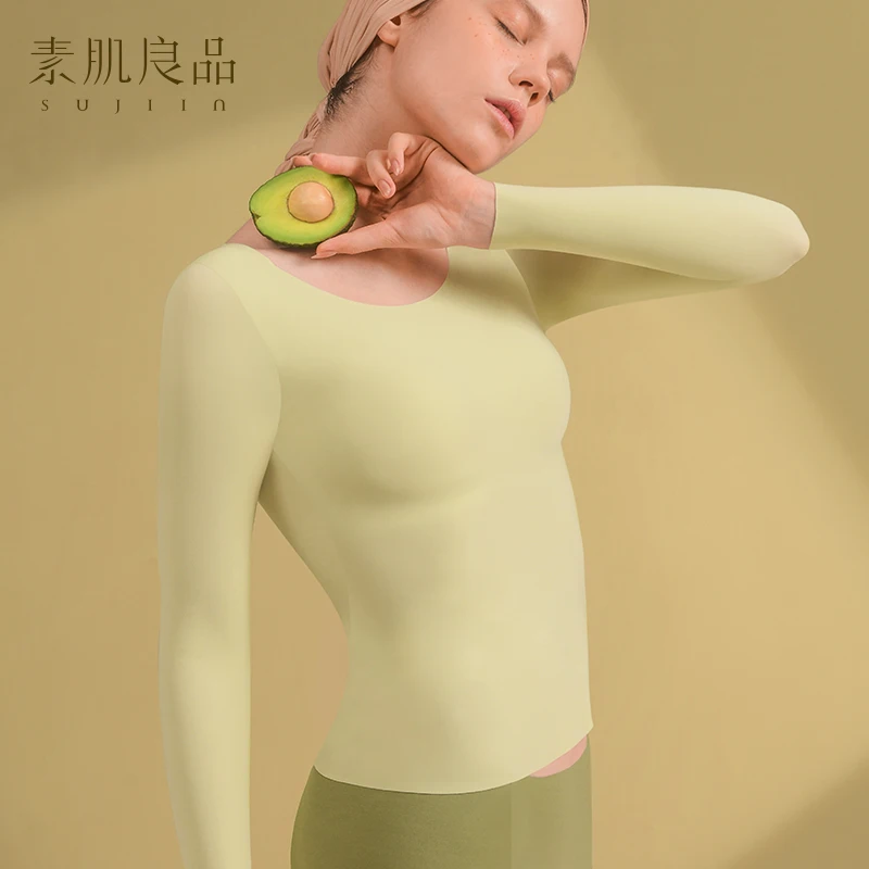 

Sujiin Long Sleeve Women Thermal Autumn Women Long Sleeve Underwear Fashion Seamless Legging Tops Female Solid Clothing WC010
