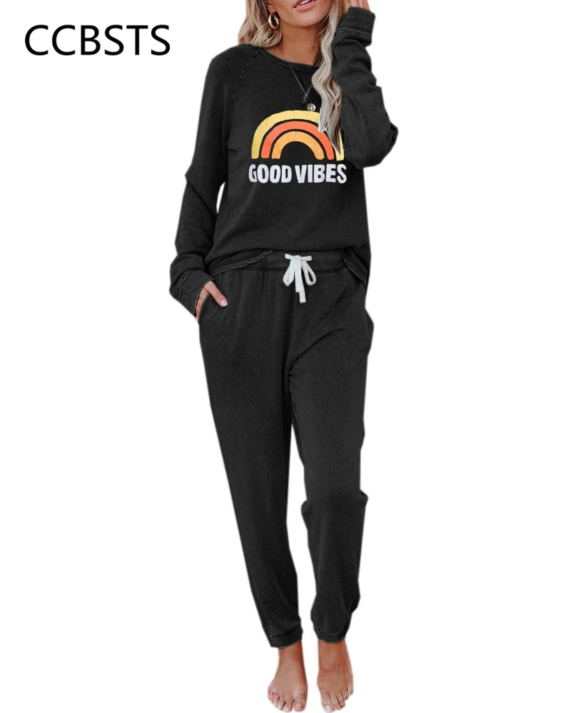 Комплект из двух предметов женская осенняя одежда футболка с радужным принтом Good