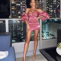 pink sexy off the shoulder pleated mini cocktail party dresses strapless woman short homecoming dress for 2022 new plus size