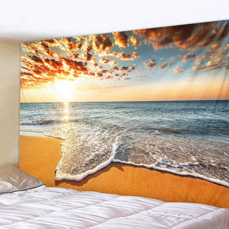 

Beautiful beach home decor tapestry sunrise and sunset psychedelic scene wall hanging bohemian hippie sheets beach mat yoga mat