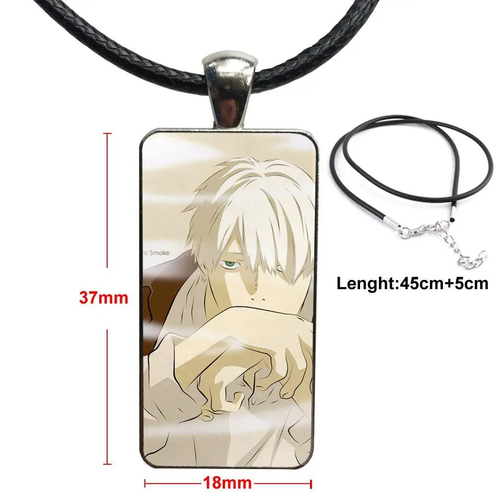 

For Men Women Mushishi Animation Stainless Steel Color Glass Cabochon With Rectangle Shaped Pendant Choker Necklace