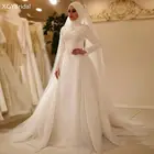 Новинка ТРАПЕЦИЕВИДНОЕ мусульманское свадебное платье с хиджабом с длинными рукавами кружевное платье для невесты