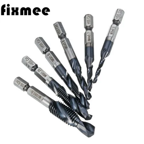 

Fixmee New M3 M4 M5 M6 M8 M10 HRC89 Combination Drill Tap Bit Set Coated Deburr Countersink Bits 1/4" Hex Shank