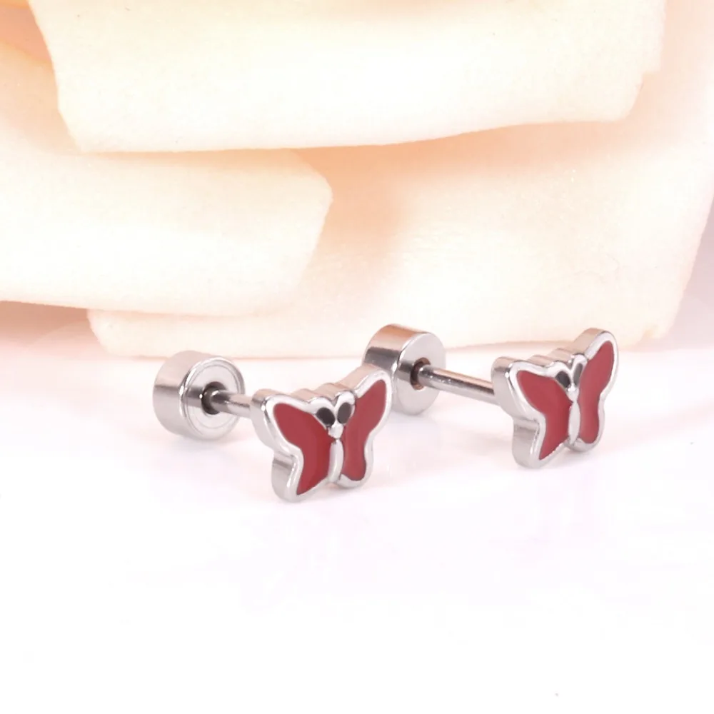 12 пар/лот оптовая продажа серьги гвоздики из нержавеющей стали в форме бабочки