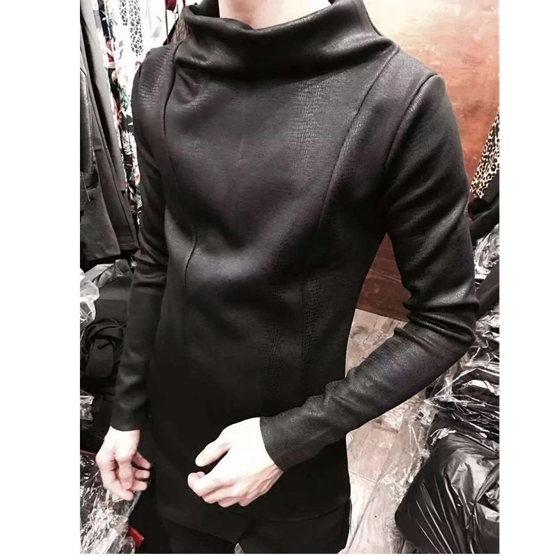 Winter Men's High Collar Plus Velvet Thickening Bottoming Shirt Slim Long-sleeved Hair Stylist Hooded Men Streetwear 2020 | Мужская