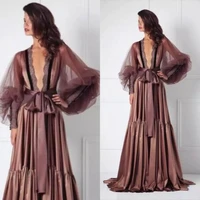 2021 long sleeves celebrity dress night robe custom made floor length sexy bathrobes women sleepwear