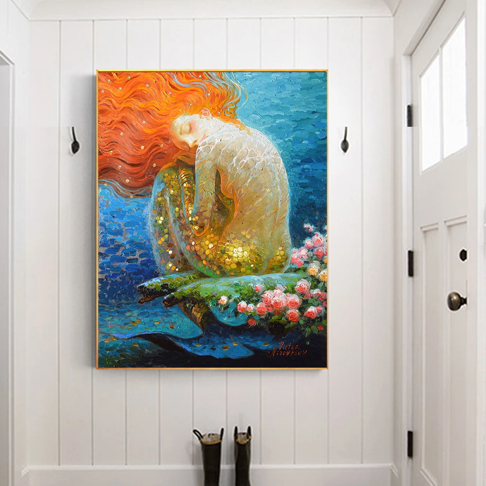 Fantasy Mermaid Oil Painting Vintage Canvas Poster Printed On For The Sitting Room Living Adornment Art Wall Decor | Дом и сад