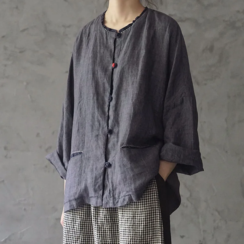 Новый хлопковый льняной кардиган с длинными рукавами и пуговицами Женский Топ 2019