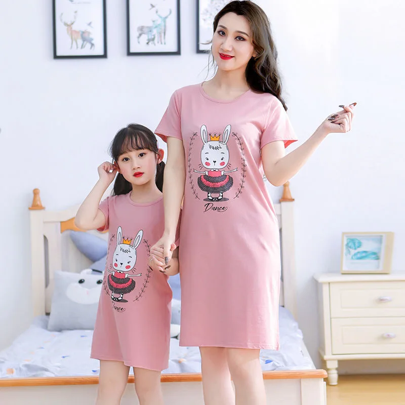 Mother Kids Pajamas Family Matching Clothes Mom Daughter Nightgowns Summer Cotton Night Dress Girls Women Nightwear Sleepshirts | Мать и