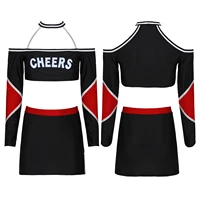 s xxl women cheerleading suit letter printing halter neck long sleeve crop top with split mini skirt stage performance costume