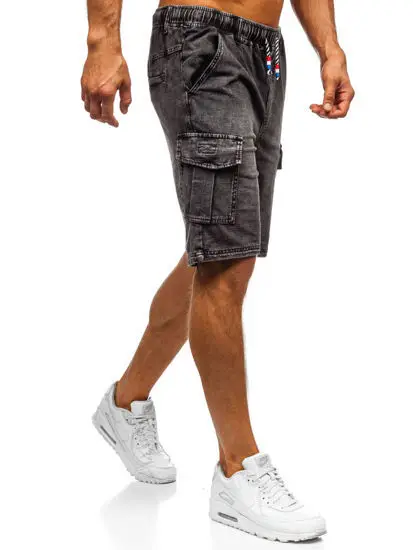 

Men's Casual Denim Shorts Side Pocket Elastic Knee Length Wash Denim Shorts Men