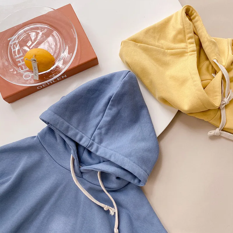 

Autumn girls fashion hooded drawstring sweater dresses 1-7 years cotton soft kids oversized long sleeve dress