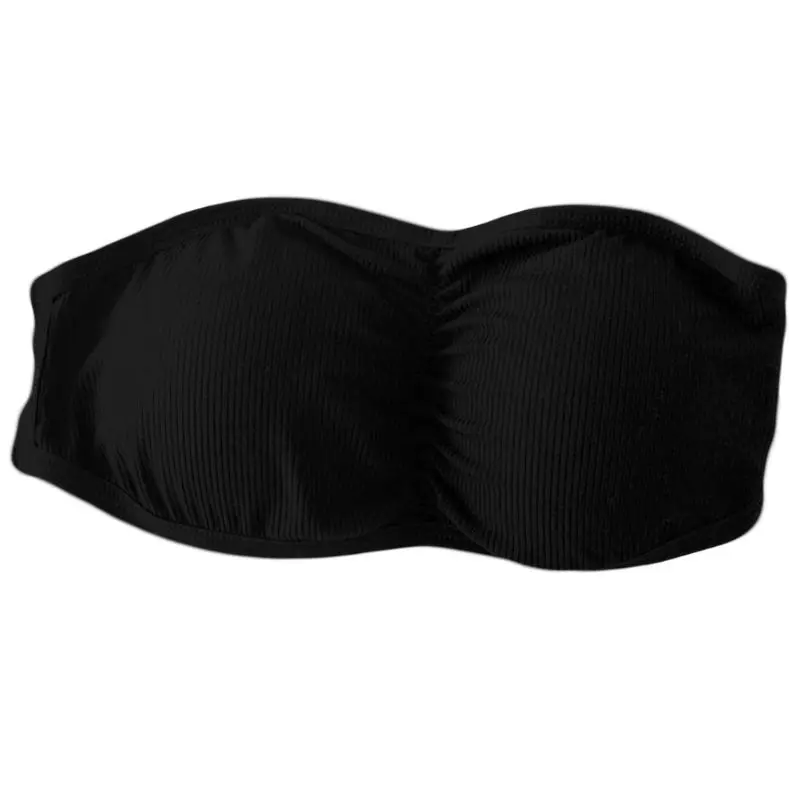 Womens Sexy Strapless Ruched Push Up Bra Padded Hollow Out Backless Wireless Underwear Bandeau Thread Ribbed Adjustable Bralette