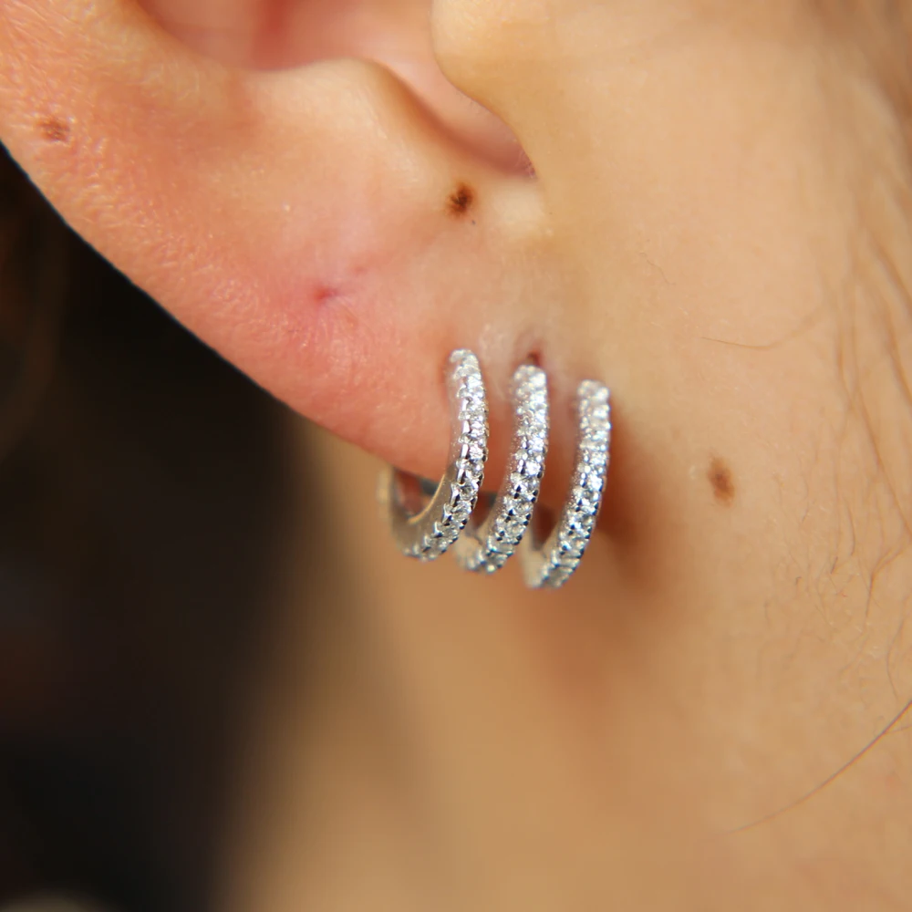 925 sterling silver minimalist stackable micro pave cz earring stud half circle charm beads dainty jewelry | Украшения и