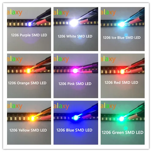 100 шт./лот 3216 1206 SMD Led супер яркий красный/зеленый/синий/желтый/белый/RGB/голубой