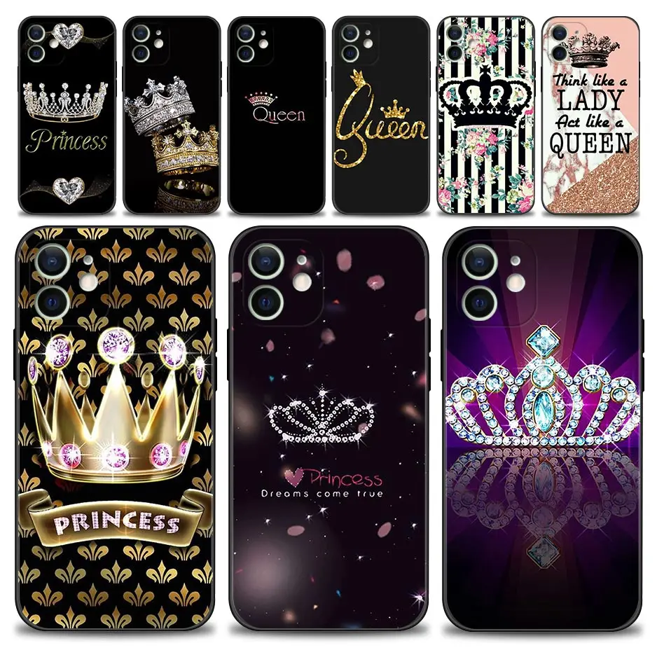 

Phone Case For iPhone 13 12 11 Pro Max XS Max XR X 7 8 Plus 12 Mini 6S 5S SE 2020 Cover Silicone Shell Diamond Crown Printing