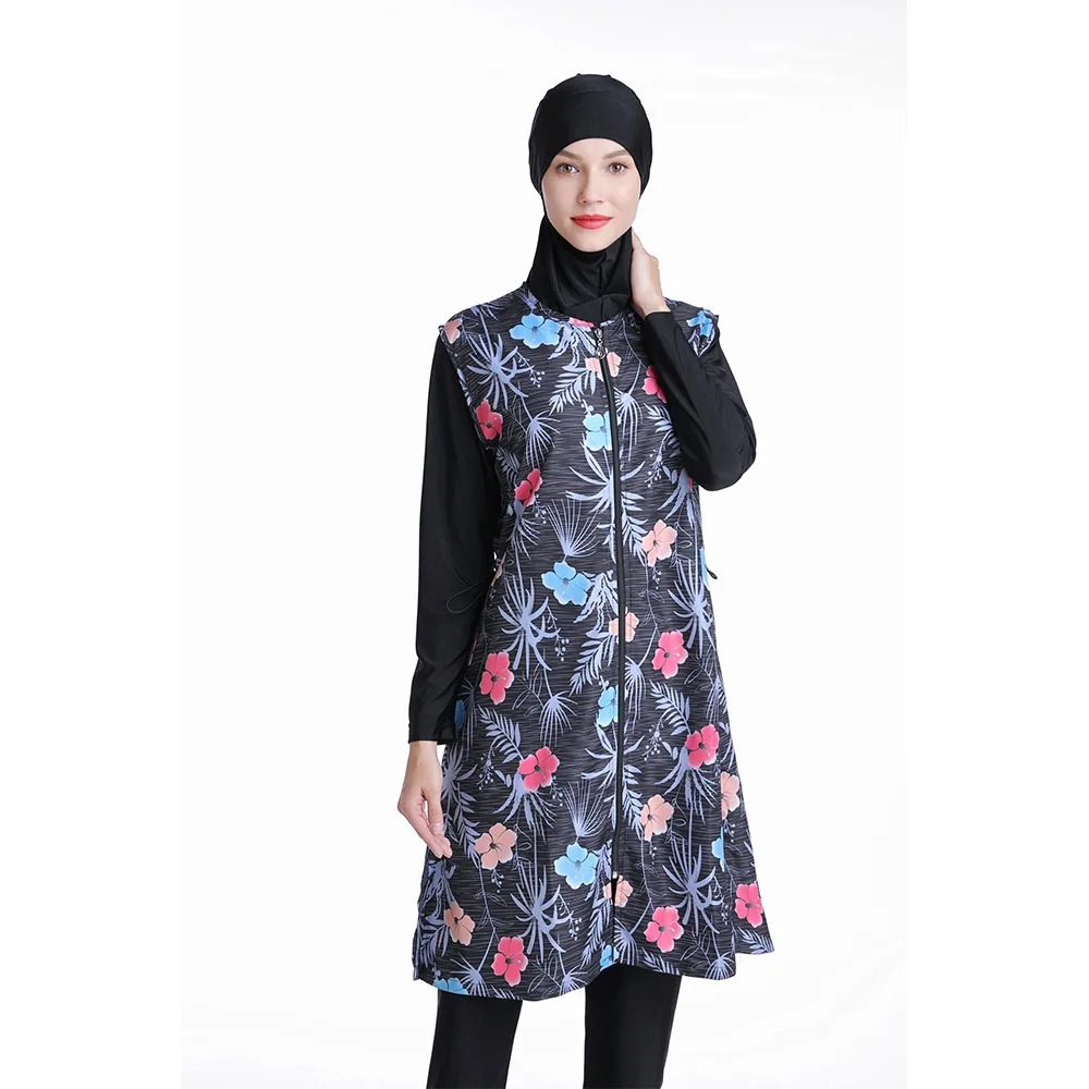 

Swimsuit Conservative Tight Long Sleeve Relaxed Vest Digital Printed Swimsuit Muslim Burkini Swimming Suit Women Long Sleeve