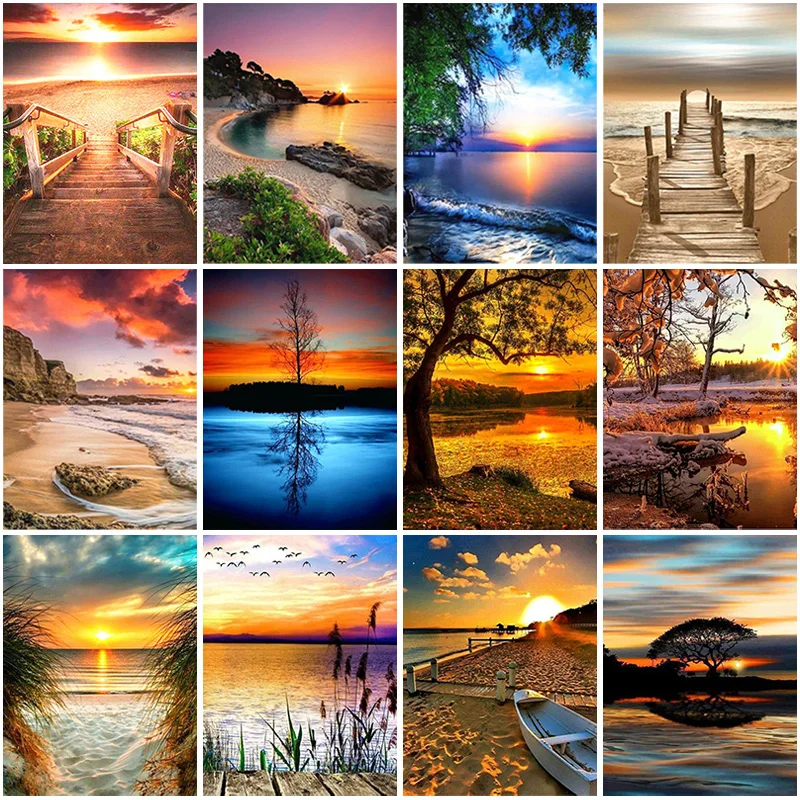 

DIY Landscape 5D Diamond Painting Full Round/Square Drill Scenic Diamond Embroidery Cross Stitch Kits Wall Art Home Decoration