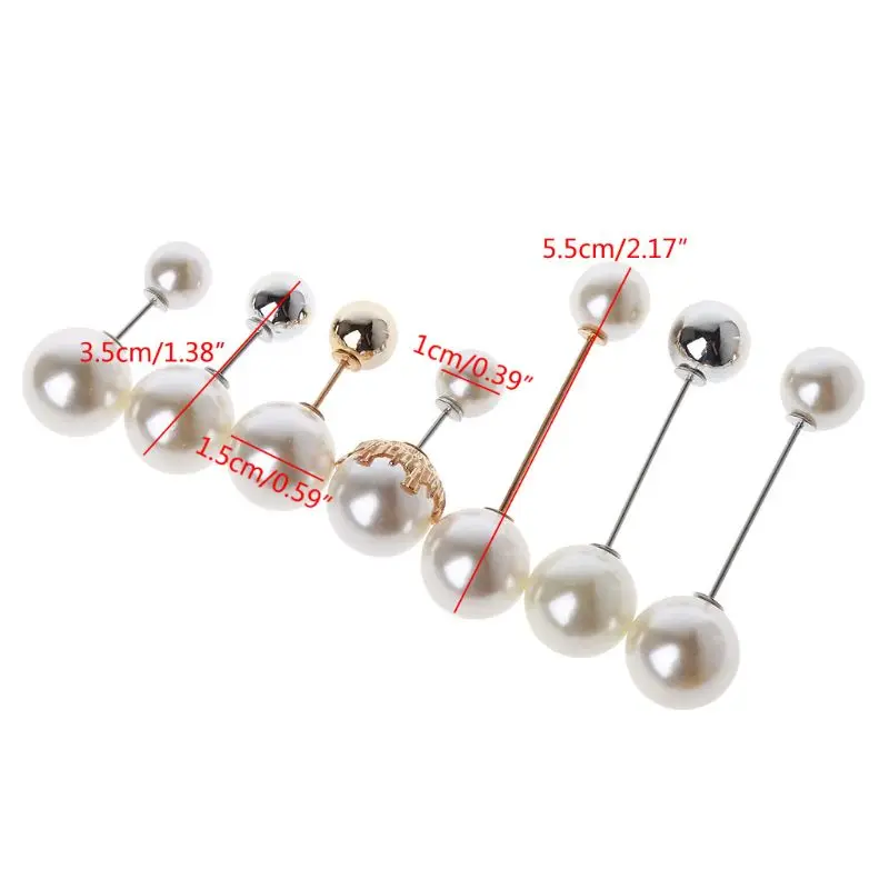 

7Pcs Sweater Shawl Clip Double Faux Pearl Brooch Safety Pins Women Clothes Decor