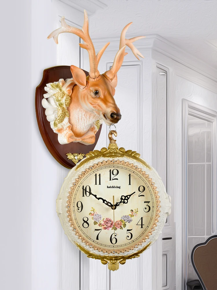 

Double Sided Wall Clock Creative Living Room Quartz Luxury European Silent Wall Clock Art Horloge Murale Home Decoration DG50WC