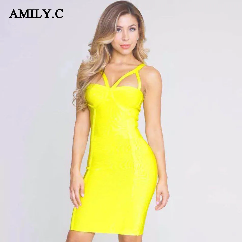 Amily.c 2021 новые летние женские облегающее Бандажное платье желтого цвета на