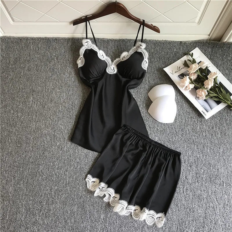 Создание 101 Шелковая пижама на бретельках женский летний сексуальный костюм с
