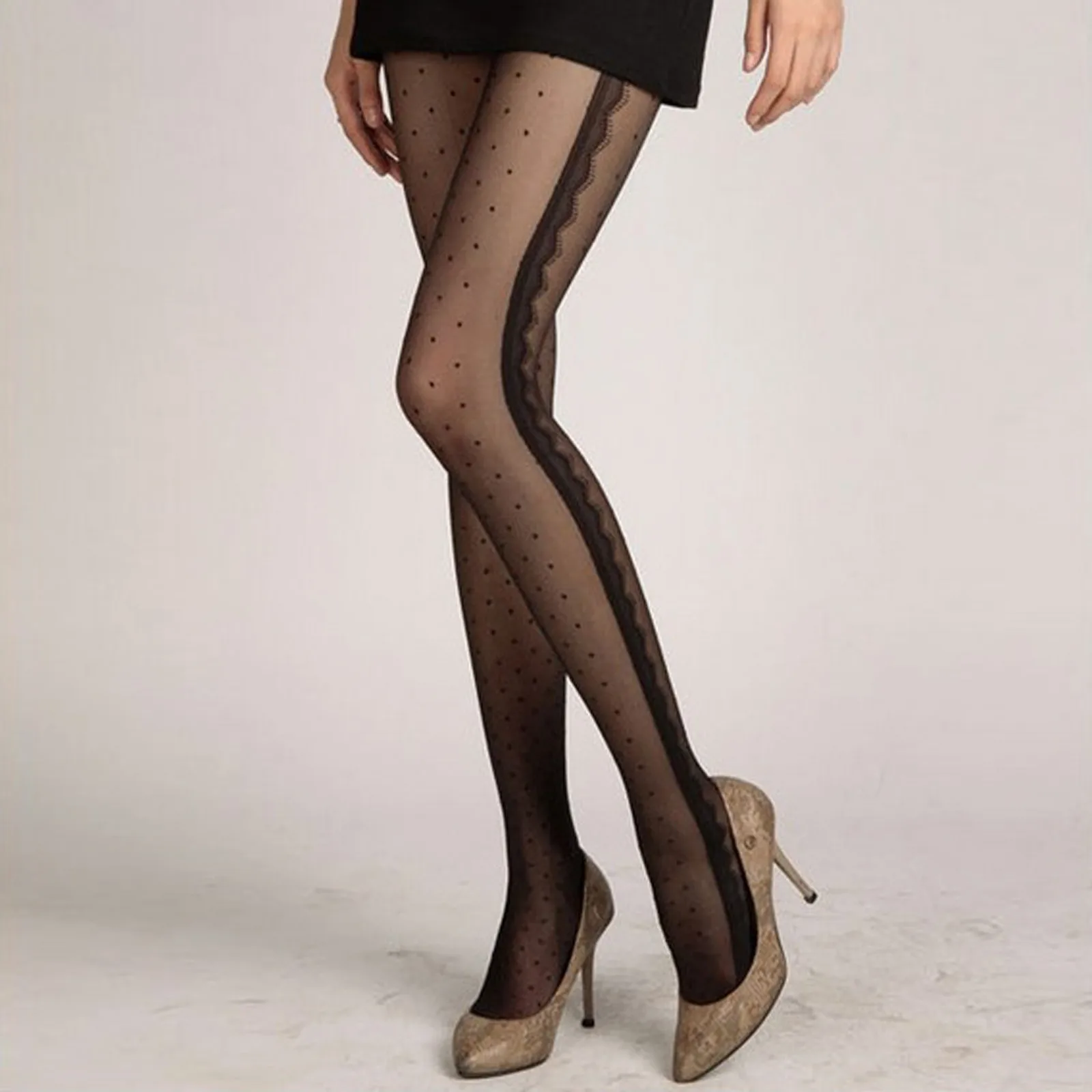 

Black Lace Print Breathable Sexy Pantyhose Transparent Super Thin Mesh Elastic Women Stockings Non-slip Lace Shaping Socks