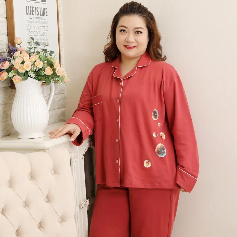 

Plus size Pure cotton pajamas sets women Autumn Winter 100% cotton Long sleeves trousers sleepwear women 85572