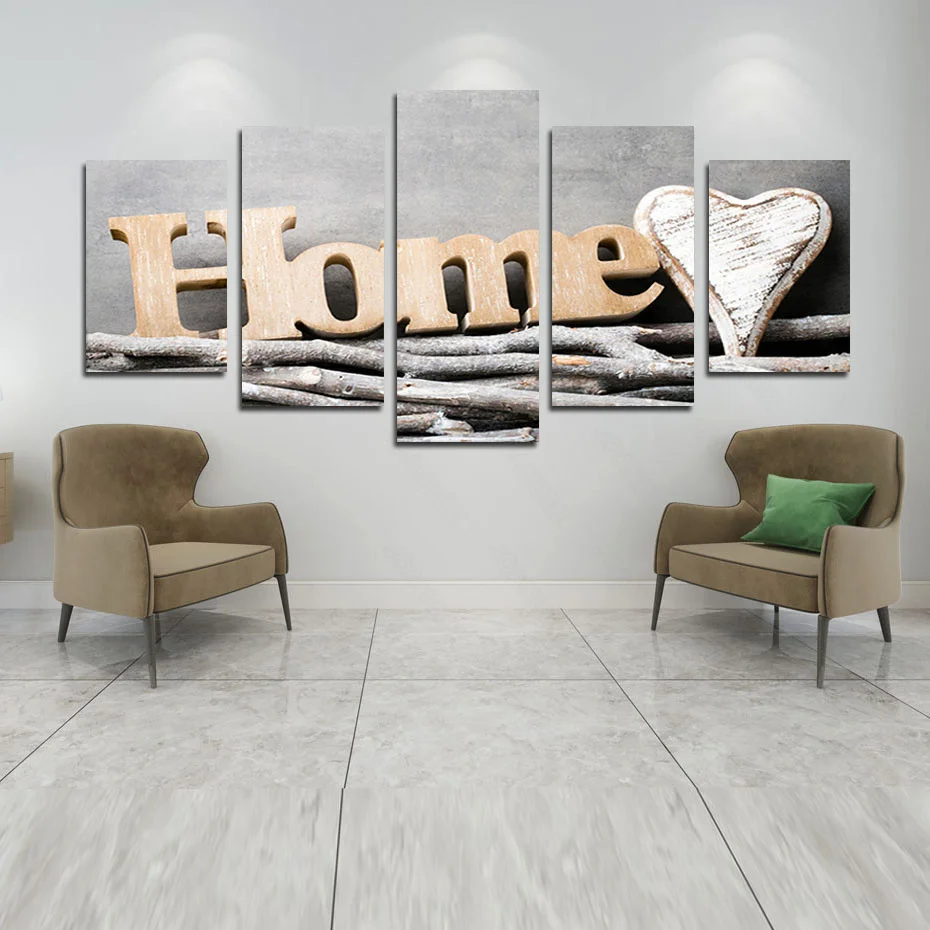 

European Style Canvas Painting Wooden Stick On The Yellow Letters and Small Love Stone Design Background Living Room Furniture