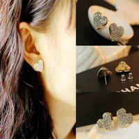 love crystal stud fashion gold color rhinestone women gifts new lady earrings heart