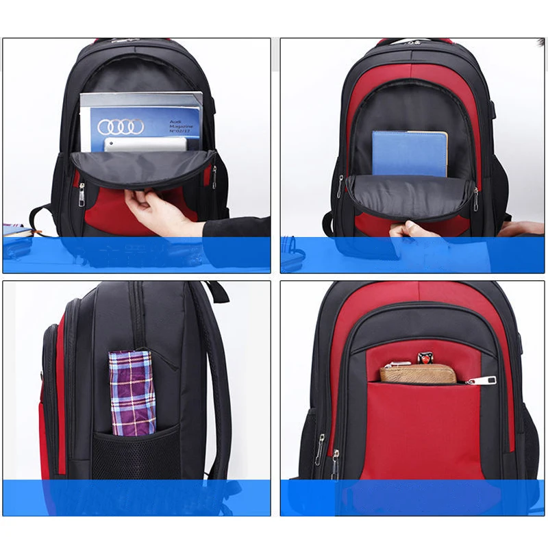 

Large Capacity Men Backpack School Bags for Teenage Nylon Black USB Charging Bagpack College Style