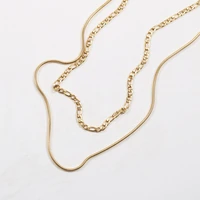 stainless steel jewelry cuban chain snake chain mixed double layer necklace for women