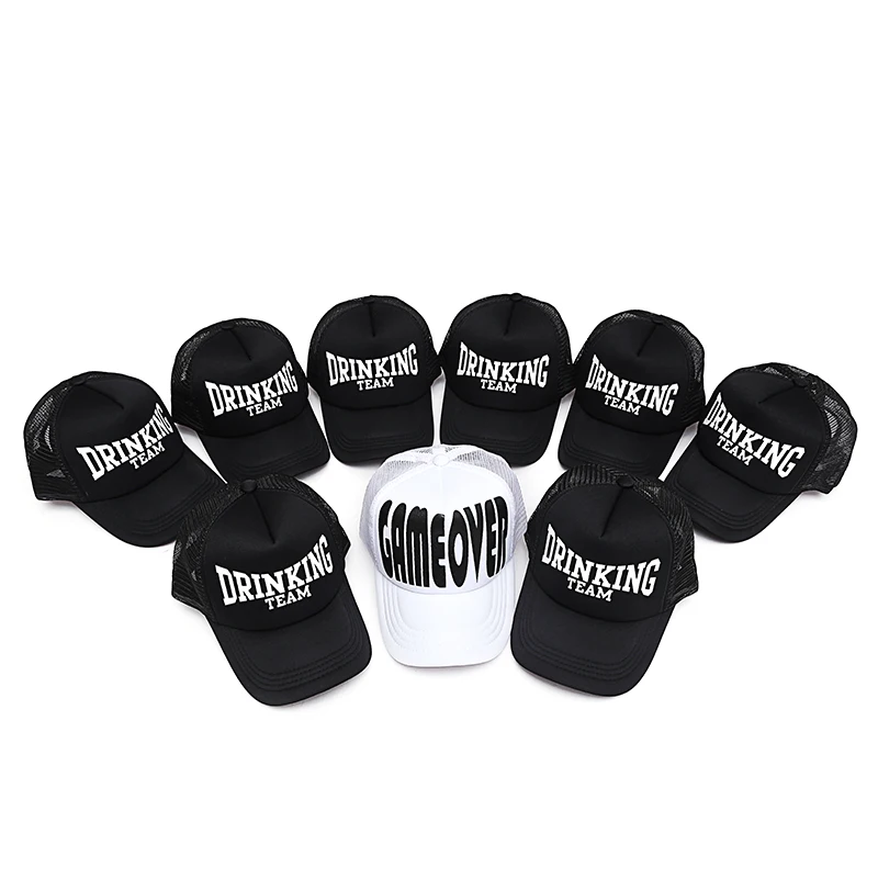 

Новинка 2017, бейсболка для питьевой команды, мужская и женская кепка, головные уборы, кепки-тракеры, белые, черные, летние, сетчатые, бесплатна...