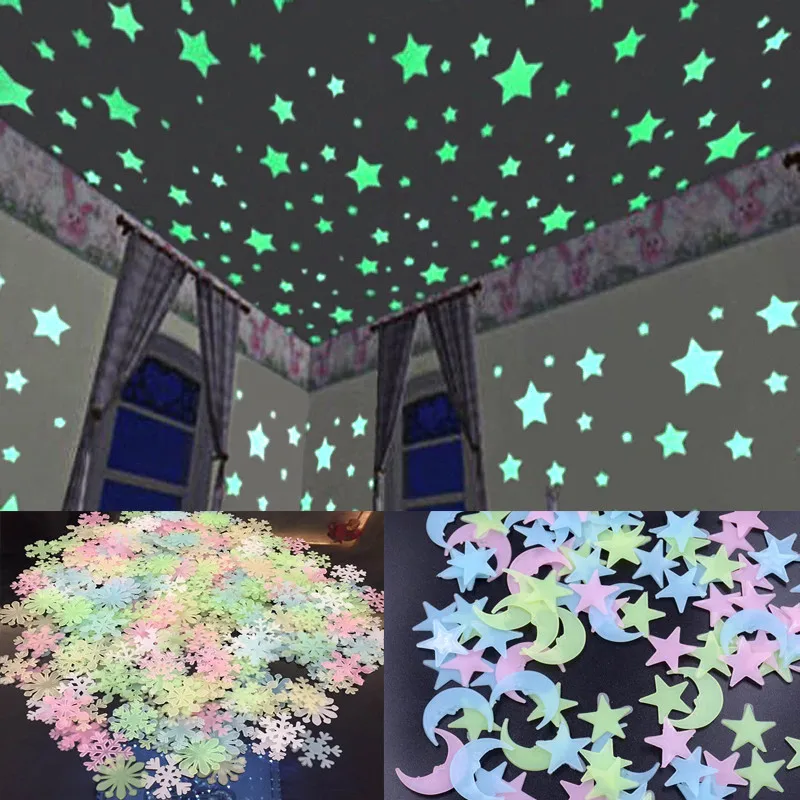 

3D Star Moon Wall Stickers Home Decor Decal Energy Storage Fluorescent Glow Dark Luminous For Kids Bedroom Ceiling Wall Stickers