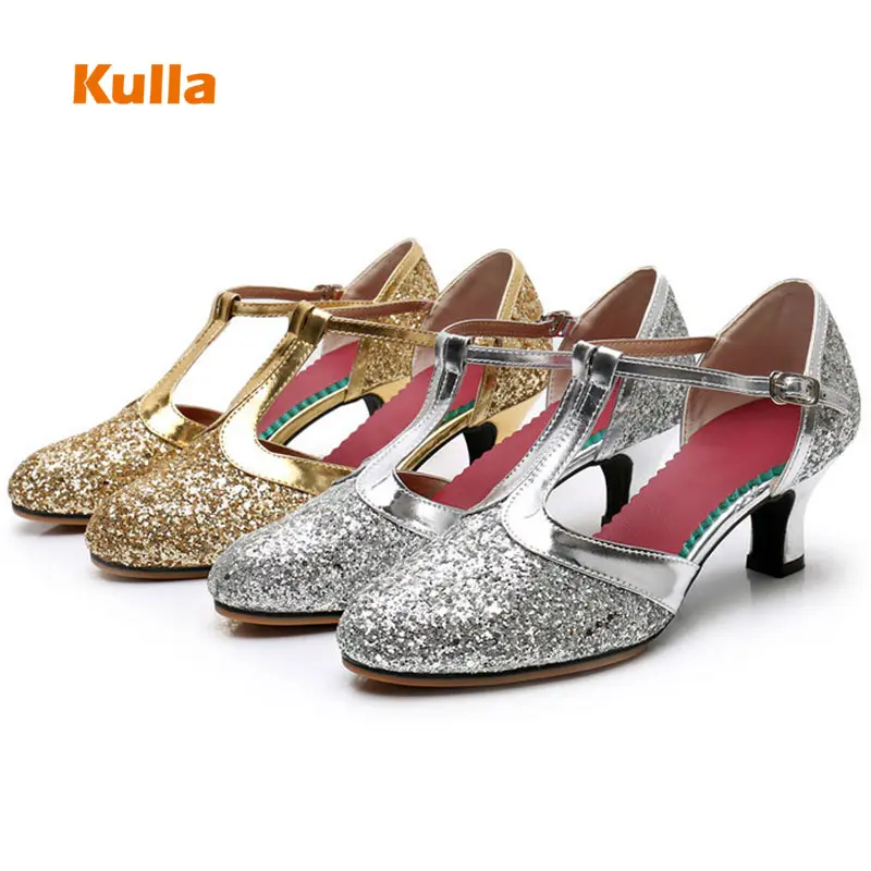 

Women Gold Silver Glitter Latin Dance Shoes Fashion Female Closure Salsa Ballroom High Heels 3cm/5cm Woman's Tango Dancing Shoes