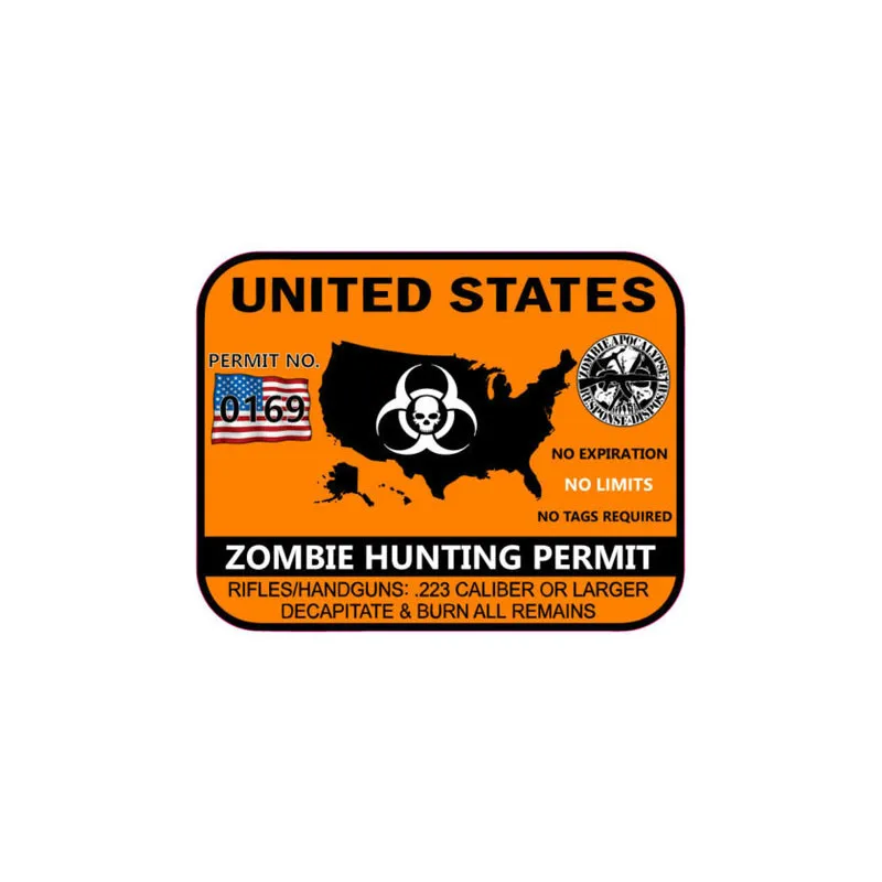 

US United States Zombie Hunter Hunting Permit Car Stickers and Decals Bumper Window Laptop Motorcycle Accessories KK16*12cm
