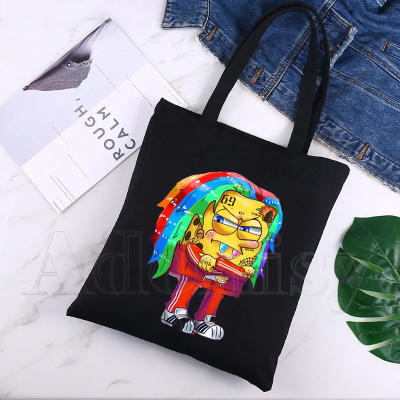 6ix9ine футболка реперские кепки Tekashi69 дизайн плеча холст сумки большой Ёмкость