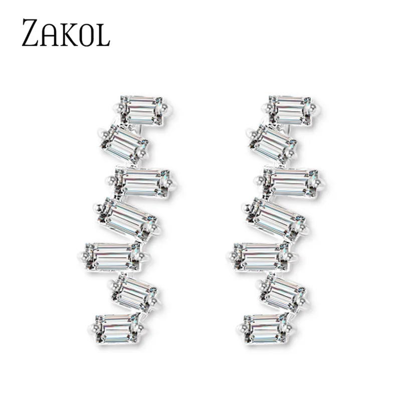 ZAKOL новые трендовые квадратные циркониевые висячие серьги с молнией ЭКГ для
