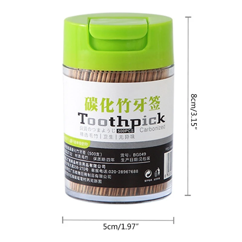 

500Pcs Disposable Carbonized Bamboo Toothpicks Double Head Stick with Dispenser M6CE